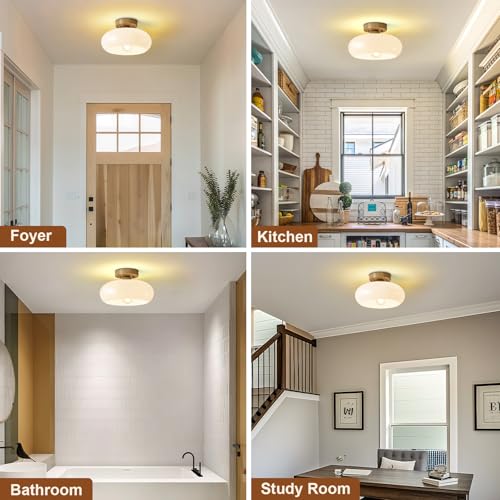 Mid Century Modern Faux Wood Semi Flush Ceiling Light 11.0 Inch