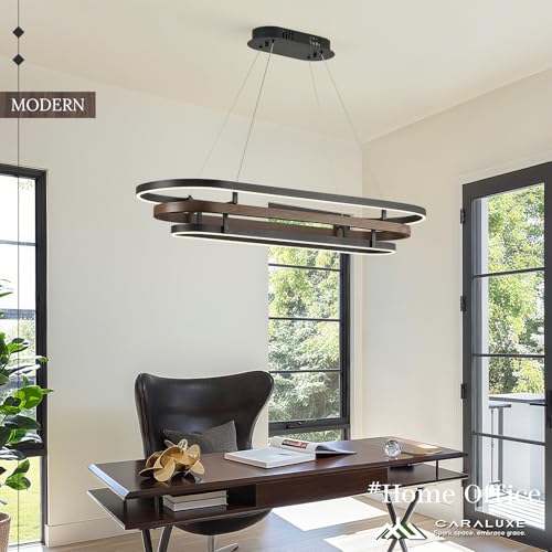 3 Ring LED Chandelier Modern Chandeliers Walnut Wood Black Dimmable 39''