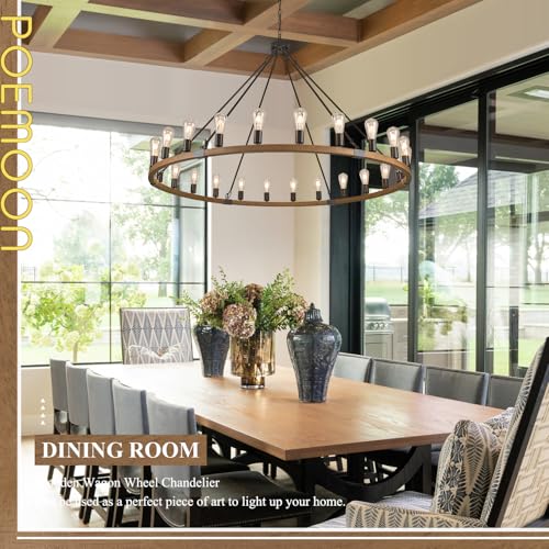 Oak Wooden Wagon Wheel Chandelier 24
