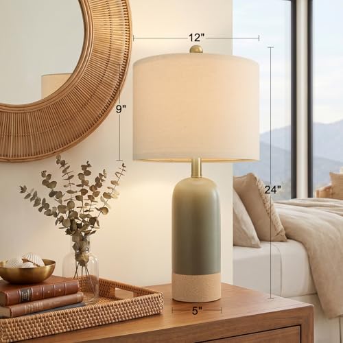 24'' Hand Textured Green Table Lamps