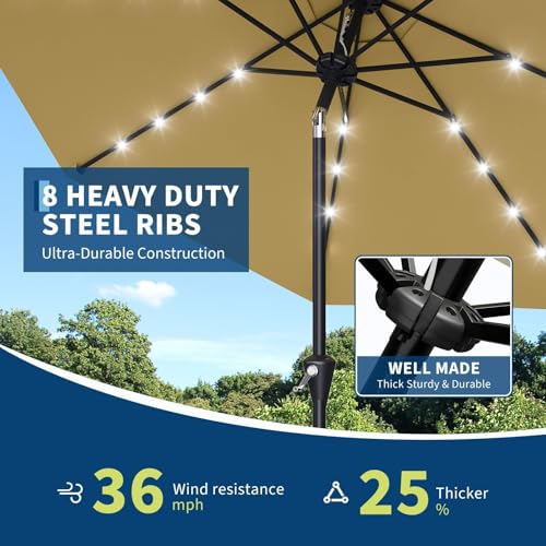 10FT Solar LED Patio Umbrella with Tilt & Crank
