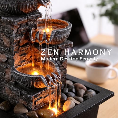 Tabletop Waterfall Fountain 3 Bowls with LED Light