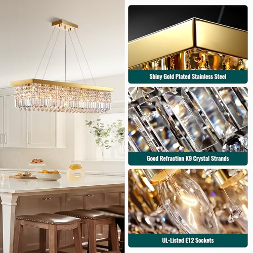 Modern Gold Rectangular Crystal Raindrop Chandelier