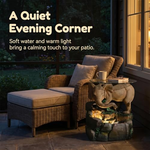 Elephant Outdoor Water Fountain with Glass Tabletop
