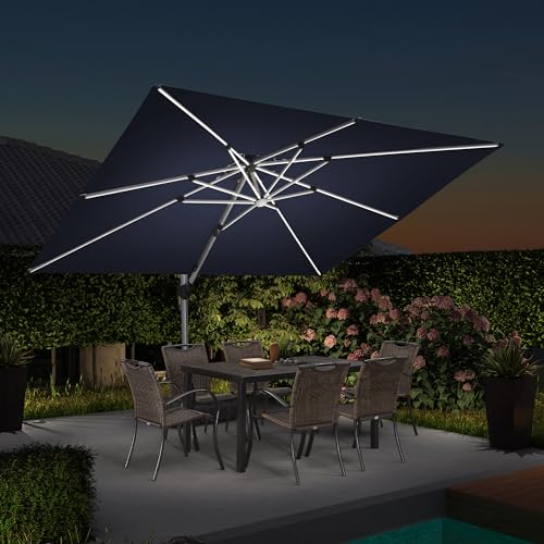Patio Umbrella with Base 9'X12' Double Top LED Light