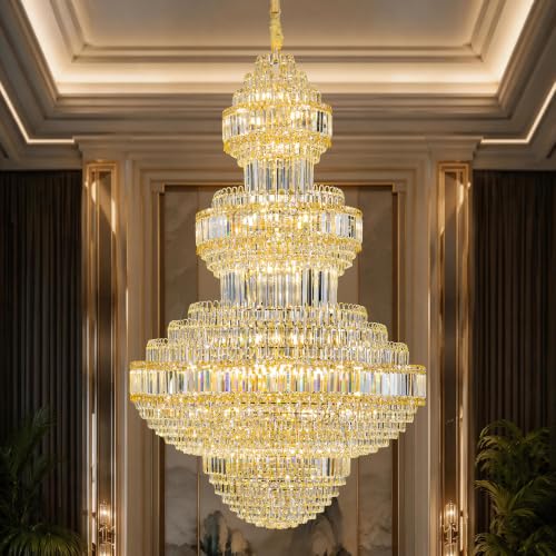 47 Inch Large Crystal Chandelier Gold Modern Light Fixture