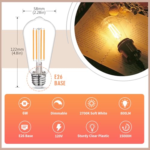 8 Pack Dimmable Vintage LED Edison Bulbs (8 Count)