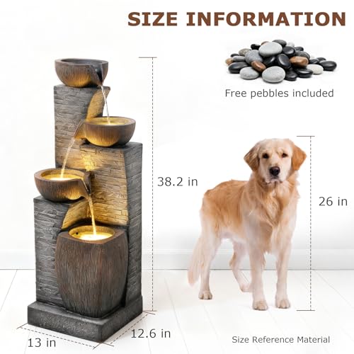 38.2" Tall Water Fountain Outdoor Garden 4 Tiers Modern Fountains