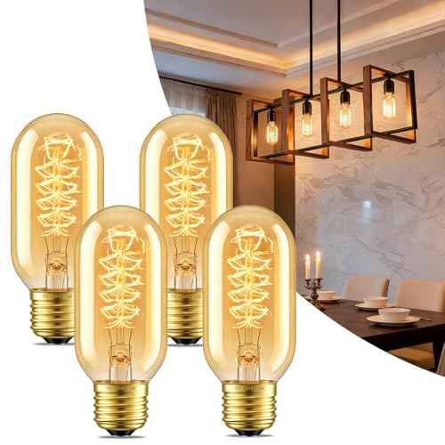 T45 Edison Bulbs 25 Watt Vintage Edison Light Bulbs Dimmable E26 Base Antique Filament Light Bulbs Amber Glass 2200K Warm White 110 (4 Count)
