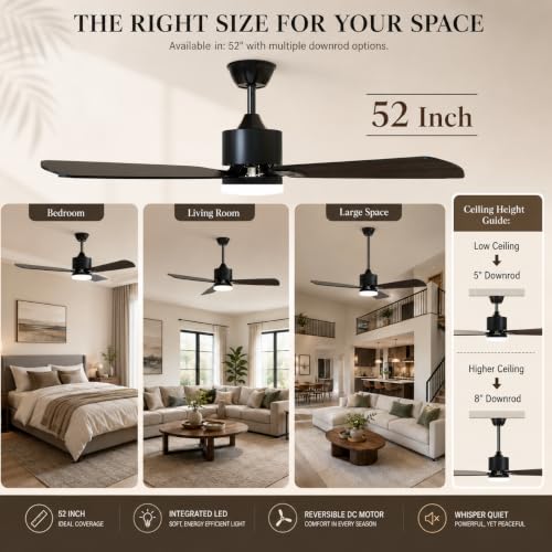 52 inch Ceiling Fans with Lights and Remote Control (Black / 52 inches)