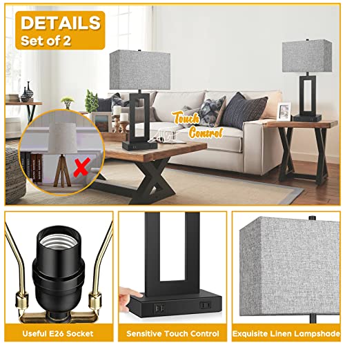 22" Table Lamp Set of 2 with 2 USB Ports (2 Count)