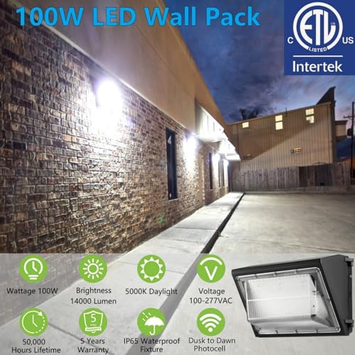 2PACK Dusk to Dawn 100W LED Wall Pack Light Fixture