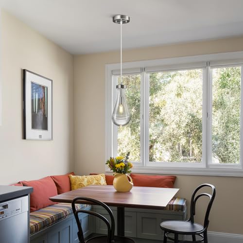 Raindrop Pendant Lights Kitchen Island Teardrop Nickel Hanging Light Fixtures Clear Solid Glass Pendant Light Modern Chandeliers for Dining Room Porch Corridor Living Room (2 Count)
