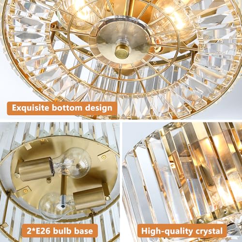 11.88-Inch 2-Light Gold Crystal Flush Mount Ceiling Light Fixture