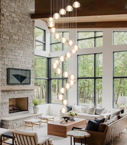 25 Lights Modern Chandeliers for High Ceiling Large Crystal Chandeliers LED Long Handing Light Fixture for Hallway Foyer Staircase 3000K (25 Count)
