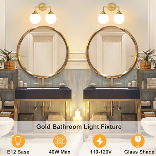 Brushed Gold Bathroom Light Fixtures Over Mirror Vanity 2