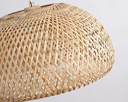 Bamboo Large Plug in Pendant Light with 14ft Handmade Woven Light Cord
