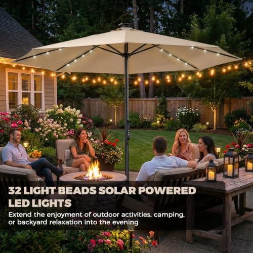 10Ft Electric Patio Umbrella With Remote And LED Light