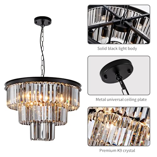 8 Light Black Crystal Chandelier 20'' Luxury Smoke Modern Dining Room Light Fixture 3