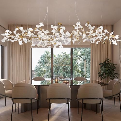 L98 Long Branch Chandelier Ginkgo Leaf Chandeliers Large Modern Brass Chandelier Light Fixtures for Dining Room