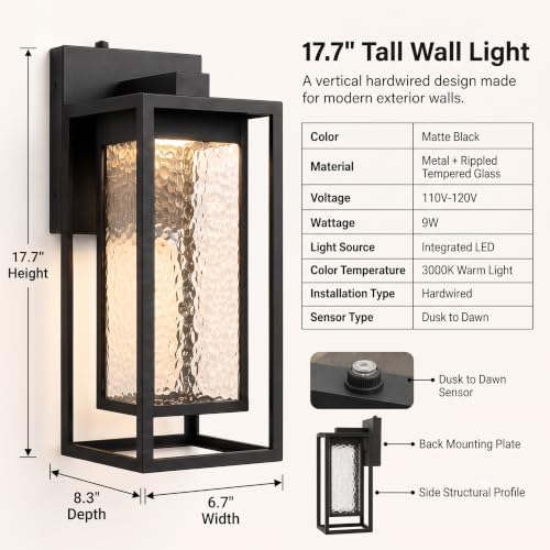 17.7 Inch Dusk to Dawn Outdoor Wall Light