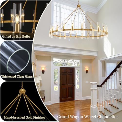 Gold Wagon Wheel Chandelier 24 Light (24 Count)