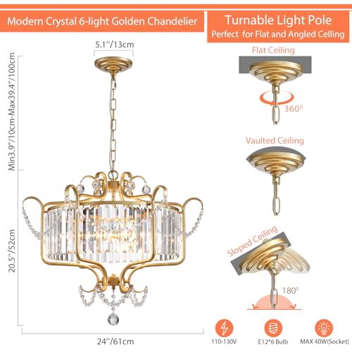 Modern Crystal Chandelier for Dining Room 24" Large Gold 6
