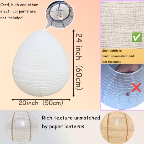 Linen Pendant Light Shade 24 Inches Egg Shape Hanging Lamp Shade