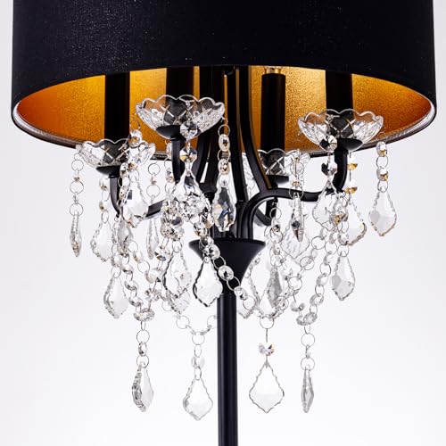 Drum Shade Black Crystal Table Lamp