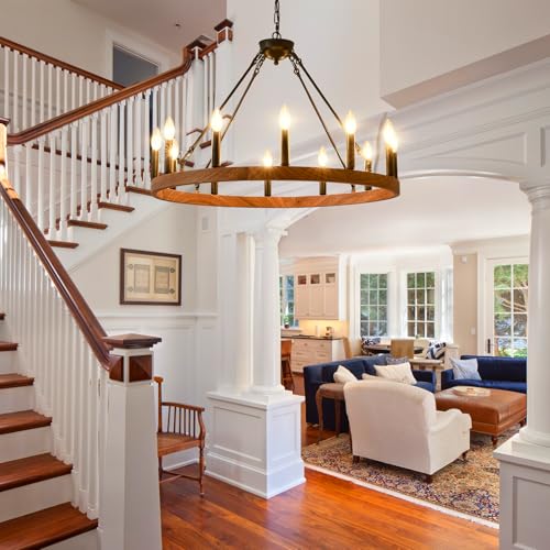 Wood Grain Wagon Wheel Chandelier 32