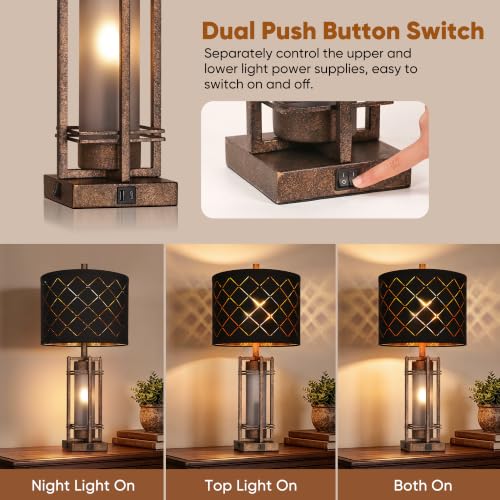 Vintage Finish Table Lamp Set of 2 with USB Ports (2 Count)