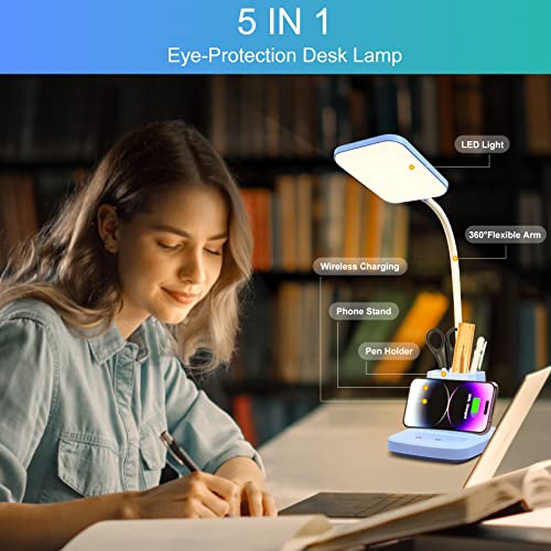 LED Desk Lamp with 10W Wireless Charging & Pen Holder