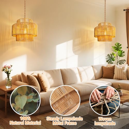 Hanging Light Lamp Shades Boho Rattan Lamp Shades