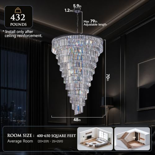 48 Lights Spiral Crystal Chandelier Black Modern Light Fixture Large Chandelier