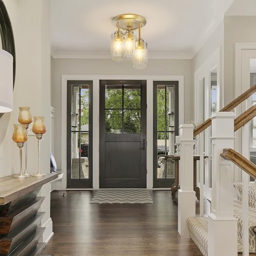 3 Lights Semi Flush Mount Ceiling Light Fixture Gold for Kitchen (3 Count)