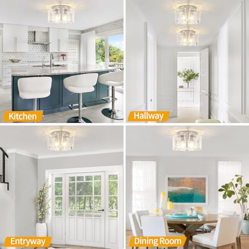 Modern Brushed Nickel Semi Flush Mount Ceiling Light 3 Lights Ceiling Lamp