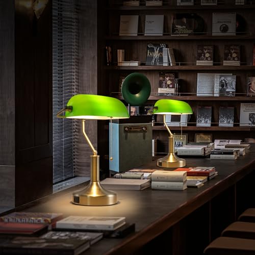 Banker Desk Lamp Green Glass