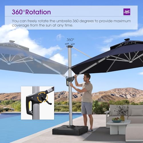 Cantilever Umbrella 13ft Solar LED Light Double Top