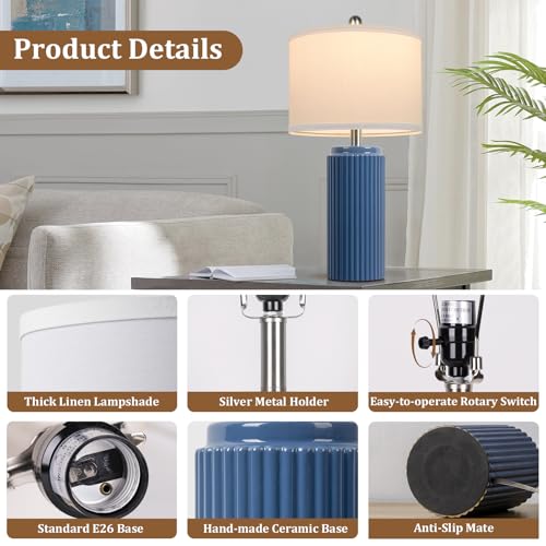 23.5" Blue Ceramic Table Lamps Set of 2 (2 Count)