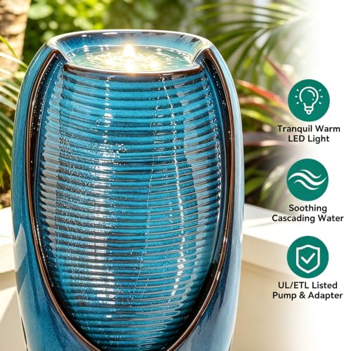 Autodaya 33" H Ceramic Jar Outdoor Water Fountain