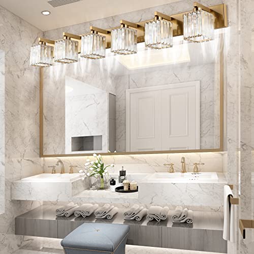 Bathroom Vanity Light Brass Crystal Vanity Lighting Fixtures 6 Light Modern Bathroom Lighting Fixtures