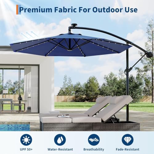 10FT Solar Lights Offset Patio Umbrella with Cross Base