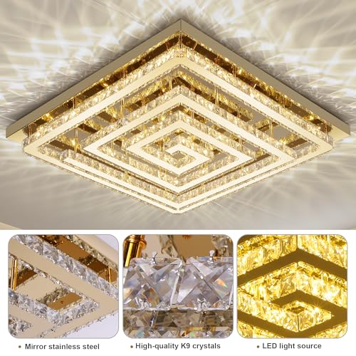 43 inch Gold Crystal Chandeliers LED Ceiling Light