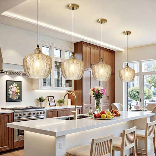 Amber Glass Pendant Lights Kitchen Island 2 Pack Gold Hanging Ceiling Light (2 Count)