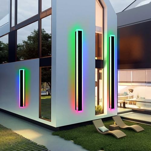 2pcs 60in Long RGB Outdoor Wall Light Fixture Black 5.1in Wide