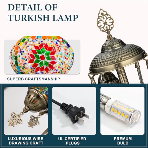 31" Turkish Mosaic Lamp Handmade 5 Globes Moroccan Table Lamp