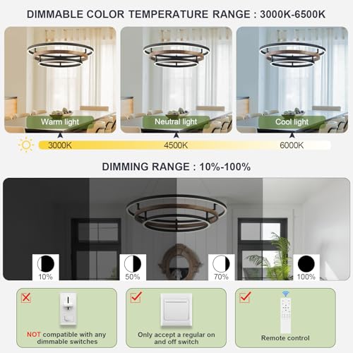 3 Rings Modern LED Chandelier Black Dimmable Circular Pendant Light for Dining Room