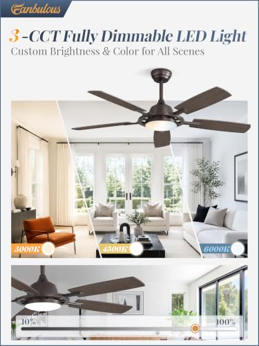 52 Inch Black Ceiling Fans with 3CCT Lights and Remote (Oil Bronze / 52")