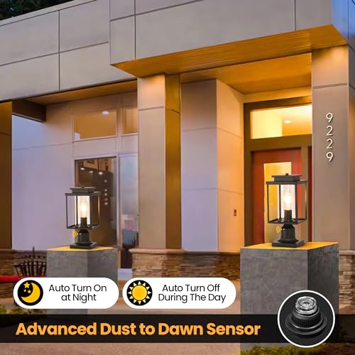 Dusk to Dawn Black Outdoor Post Light Hardwired with Pier Mount Base