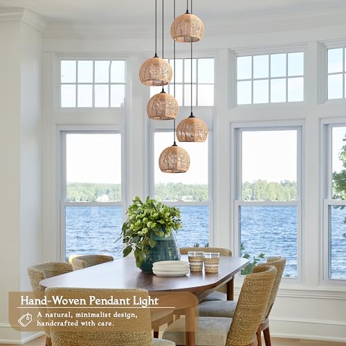 5 Light Woven Foyer Chandeliers for High Ceiling